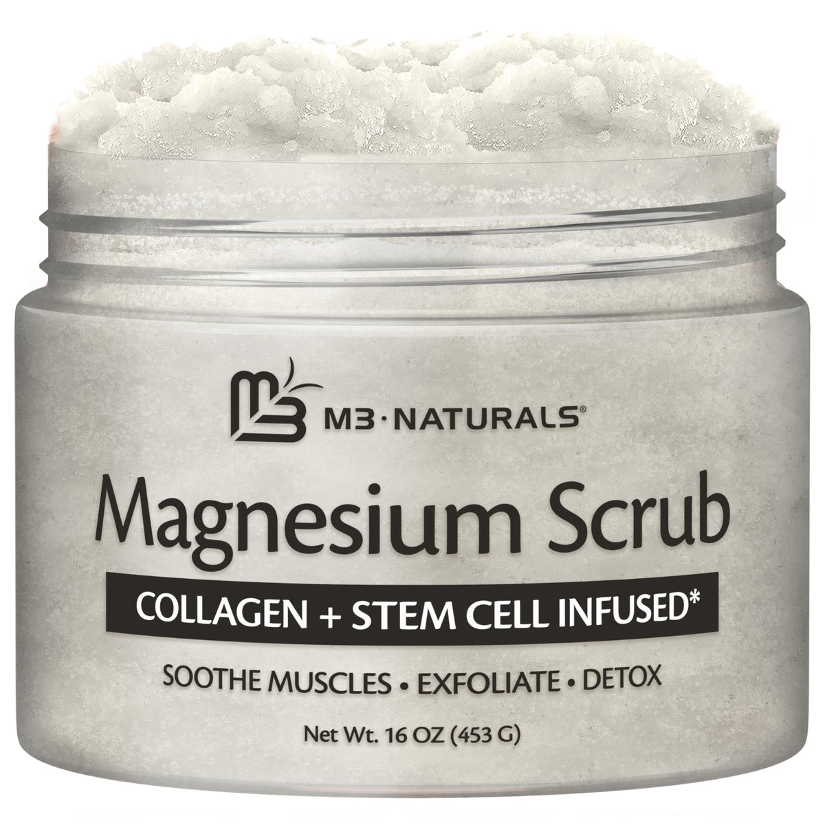 M3 Naturals Magnesium Body Scrub 16oz front view with packaging