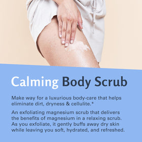 M3 Naturals Magnesium Body Scrub 16oz with natural ingredients background