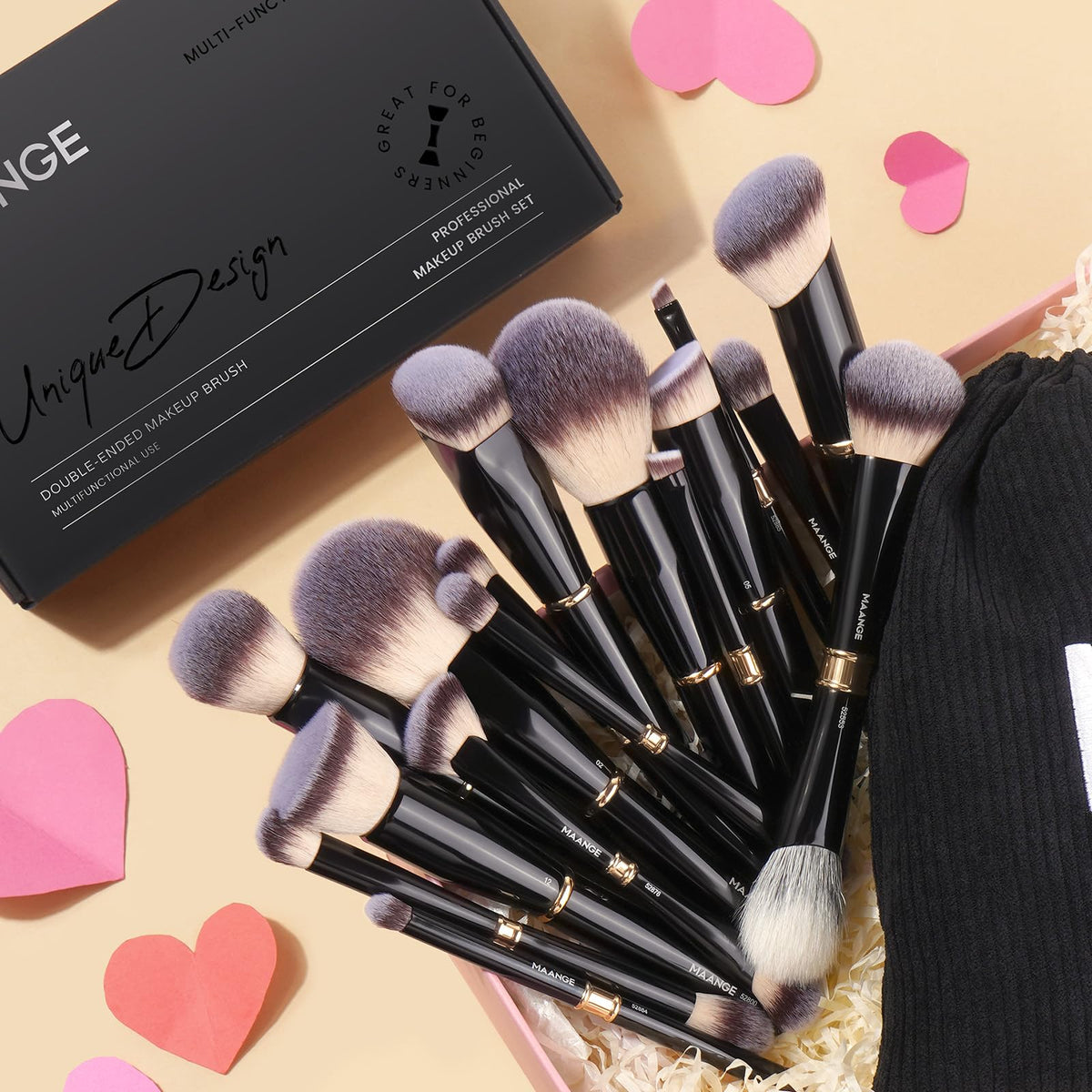 MAANGE 16Pcs Makeup Brushes Set side view showing bristles