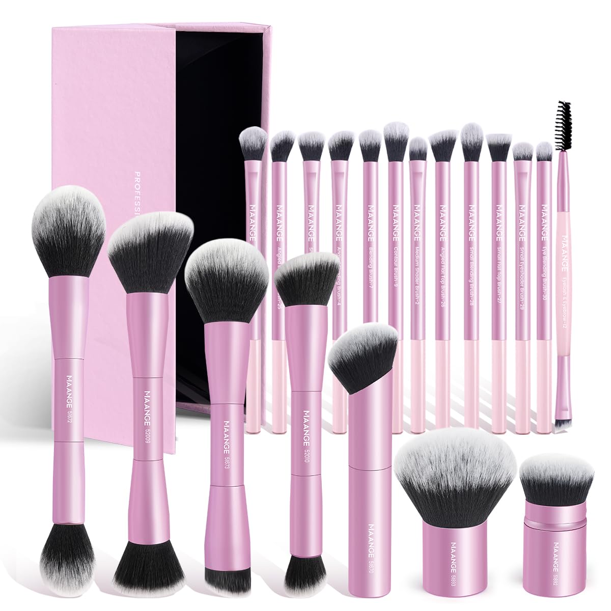 MAANGE 20 Pcs Makeup Brush Set front view in gift box