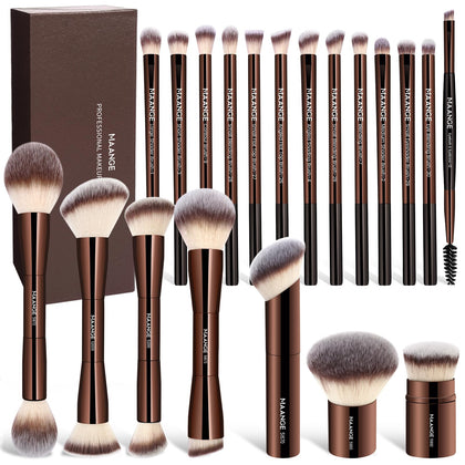 MAANGE 20 Pcs Makeup Brush Set in Coffee Brown front view