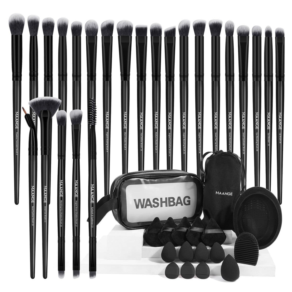 MAANGE 41 Pcs Eye Makeup Brush Set with Velvet Bag front view