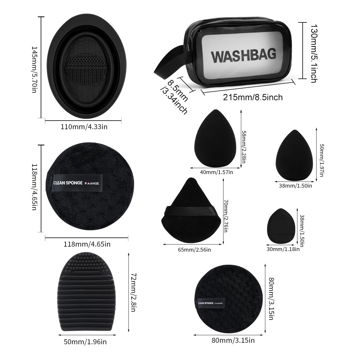 MAANGE makeup brushes in stylish carrying bag