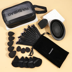 MAANGE makeup brushes with ergonomic handles and labels