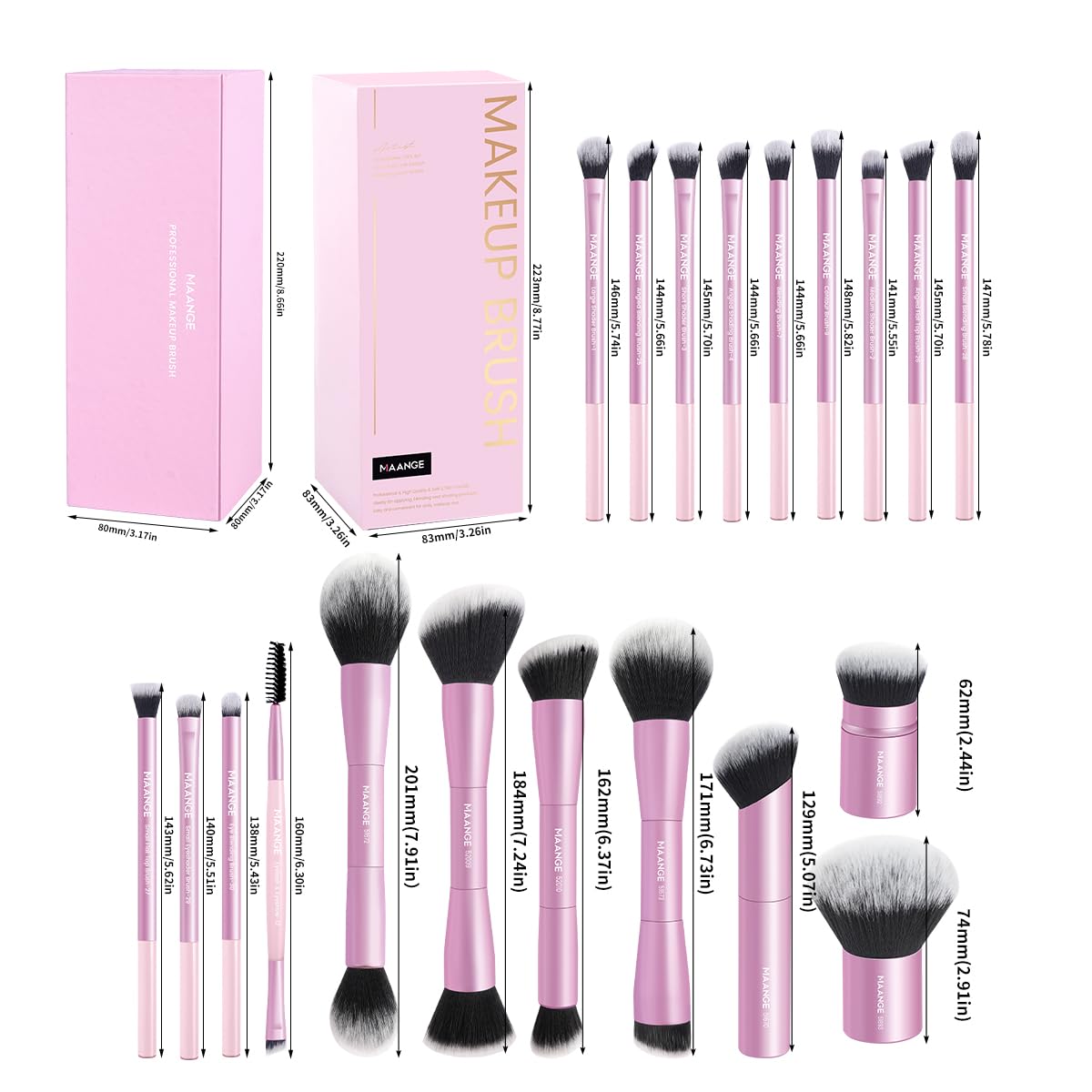 MAANGE makeup brushes with soft synthetic bristles