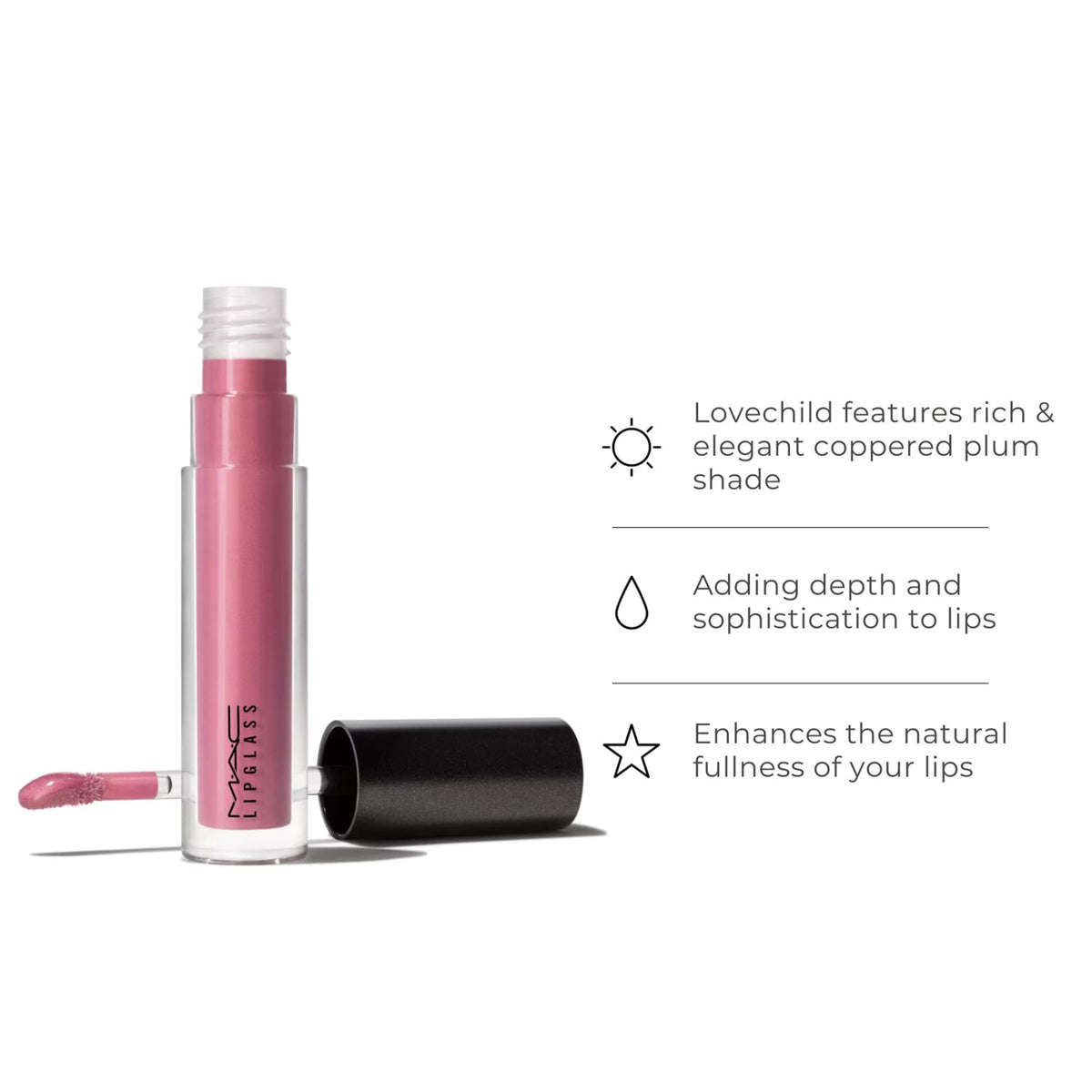 MAC Lipglass LOVECHILD full size 10ml tube close-up