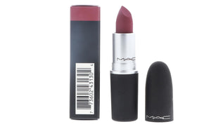 MAC Powder Kiss Lipstick Burning Love applied on lips