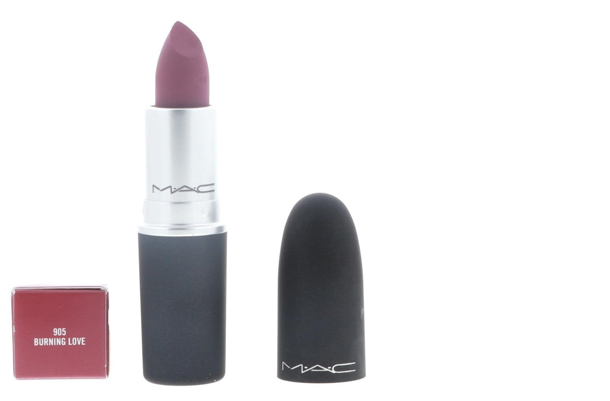 MAC Powder Kiss Lipstick Burning Love swatch on skin