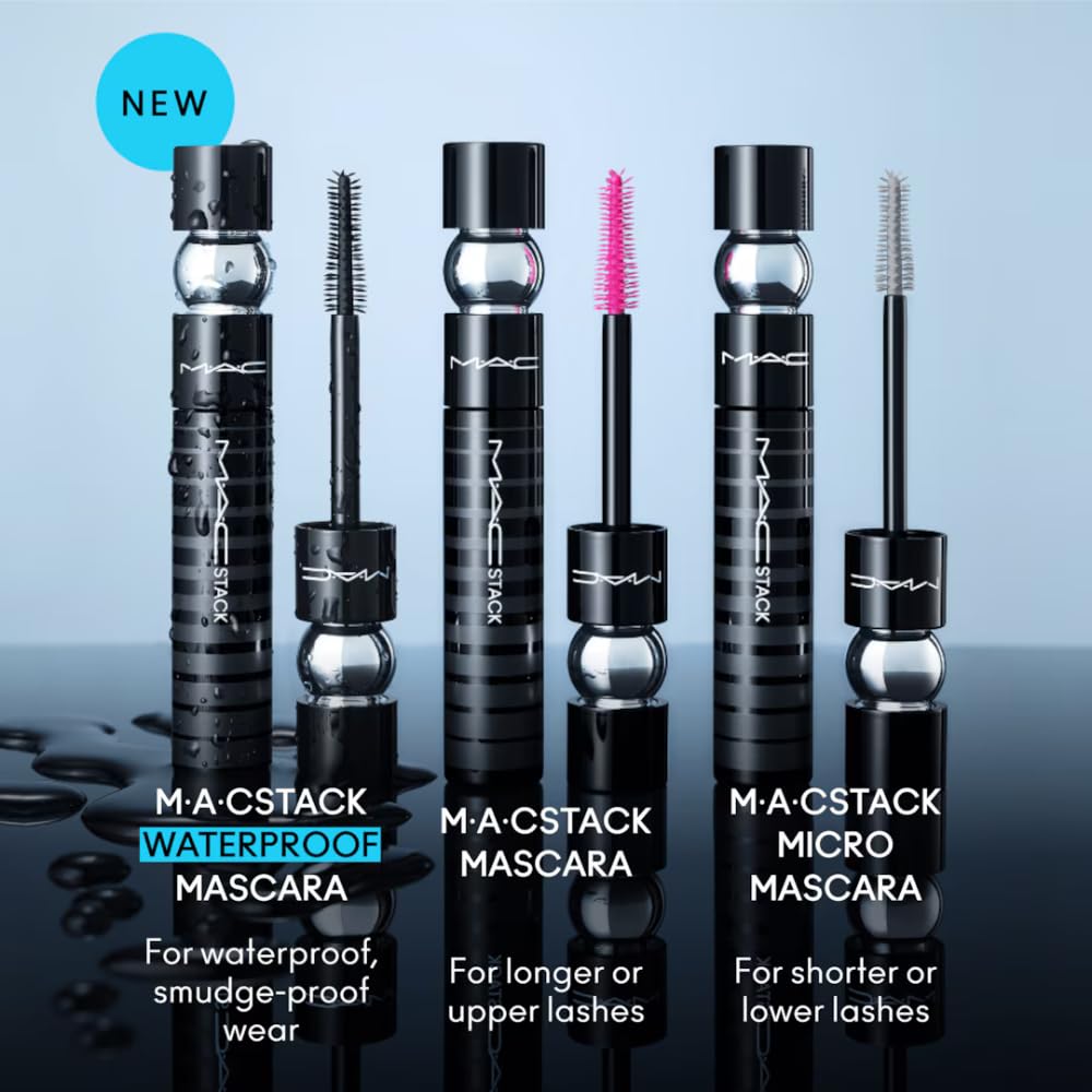 MAC Stack Superstack Mega Brush Mascara displayed on a vanity