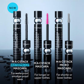 MAC Stack Superstack Mega Brush Mascara displayed on a vanity