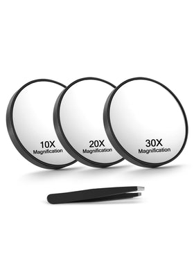 Macaki 10x20x30x Magnifying Mirror Set front view with suction cups