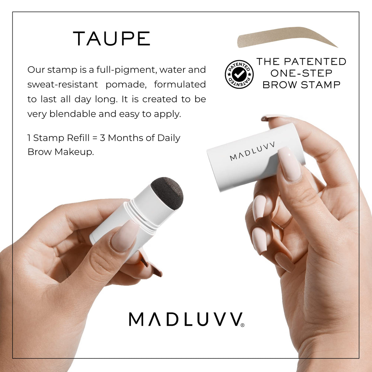 MADLUVV Brow Stamp Refill Taupe cap and applicator