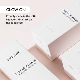 MAELOVE Glow Maker Vitamin C Serum bottle with fresh fruits