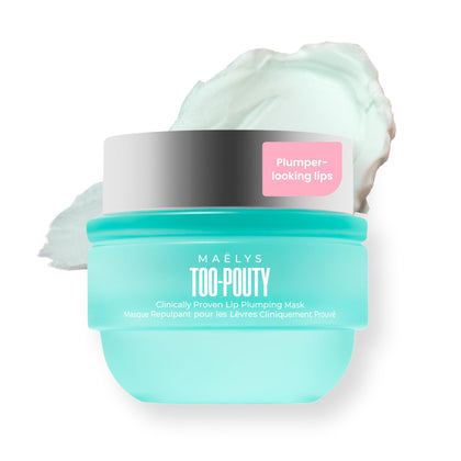 MAËLYS TOO-POUTY Lip Plumping Mask front view with packaging