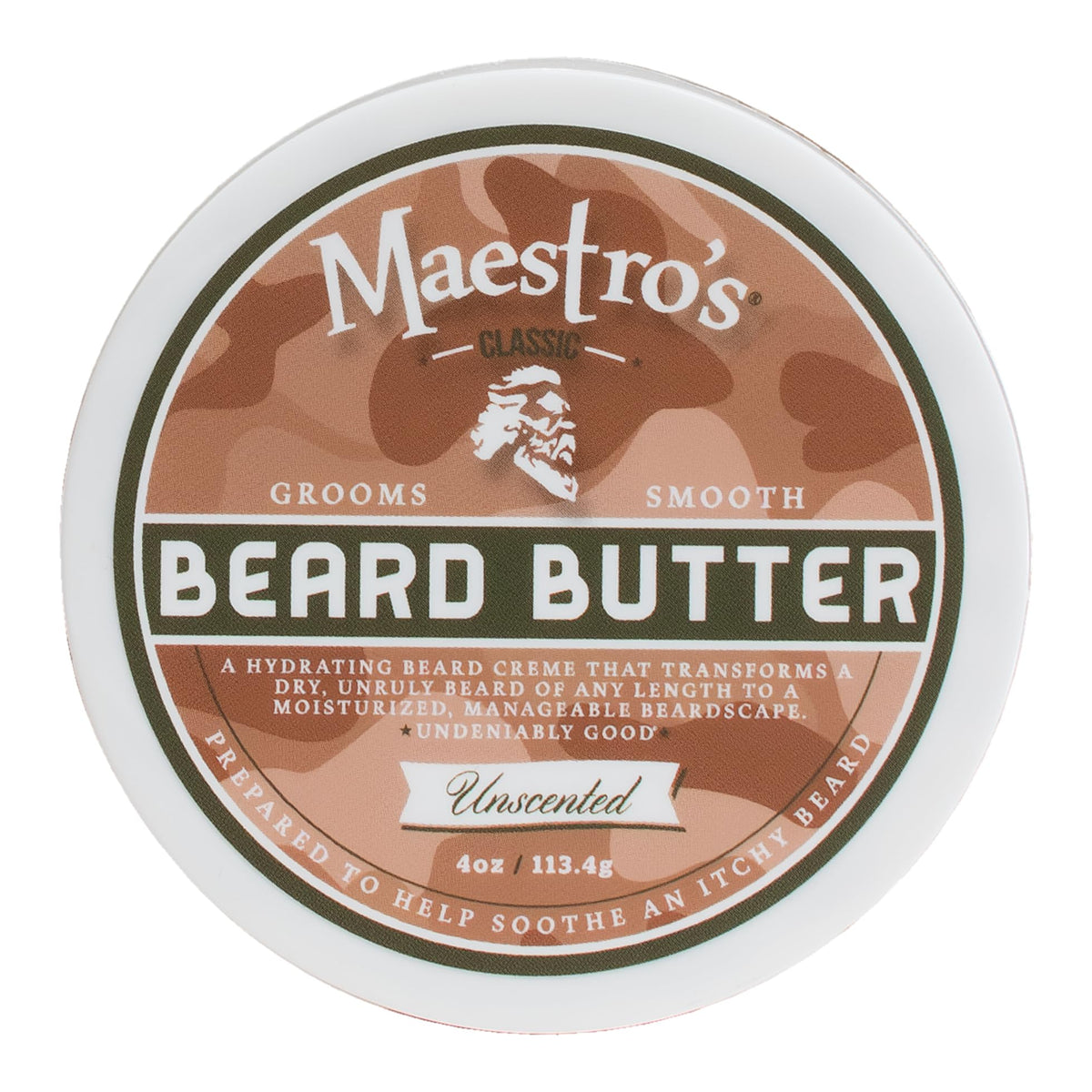 Maestro's Classic Beard Butter 4oz front view with clear label