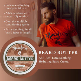 Maestro's Classic Beard Butter 4oz lifestyle scene with grooming tools