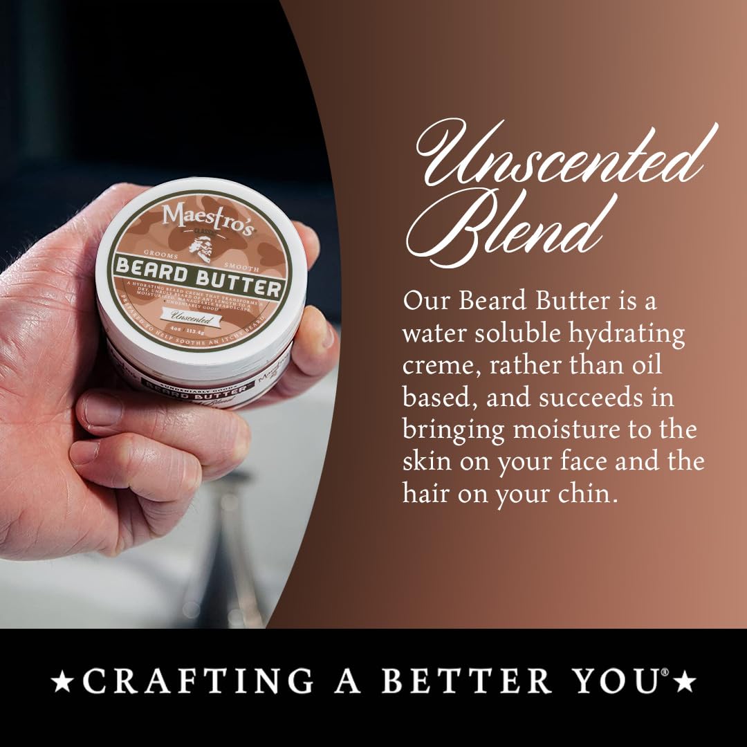 Maestro's Classic Beard Butter 4oz open jar displaying product
