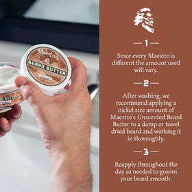Maestro's Classic Beard Butter 4oz packaging on a wooden surface