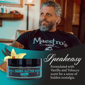 Maestro's Classic Beard Butter Speakeasy Blend 4oz packaging