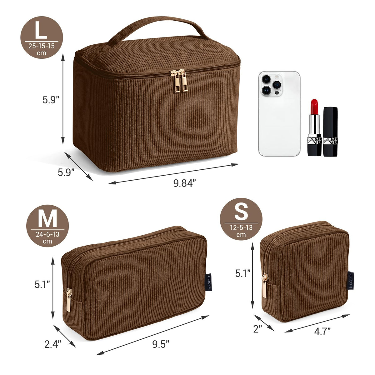 MAGEFY large makeup bag approx. 9.4 x 5.1 x 2.4 inches