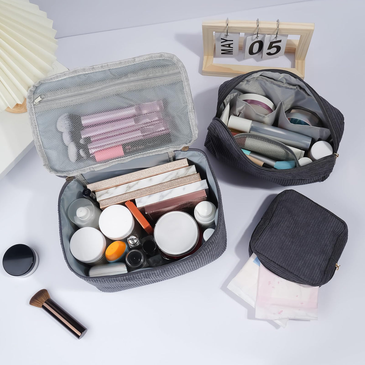 MAGEFY Makeup Bag Set displayed on a vanity
