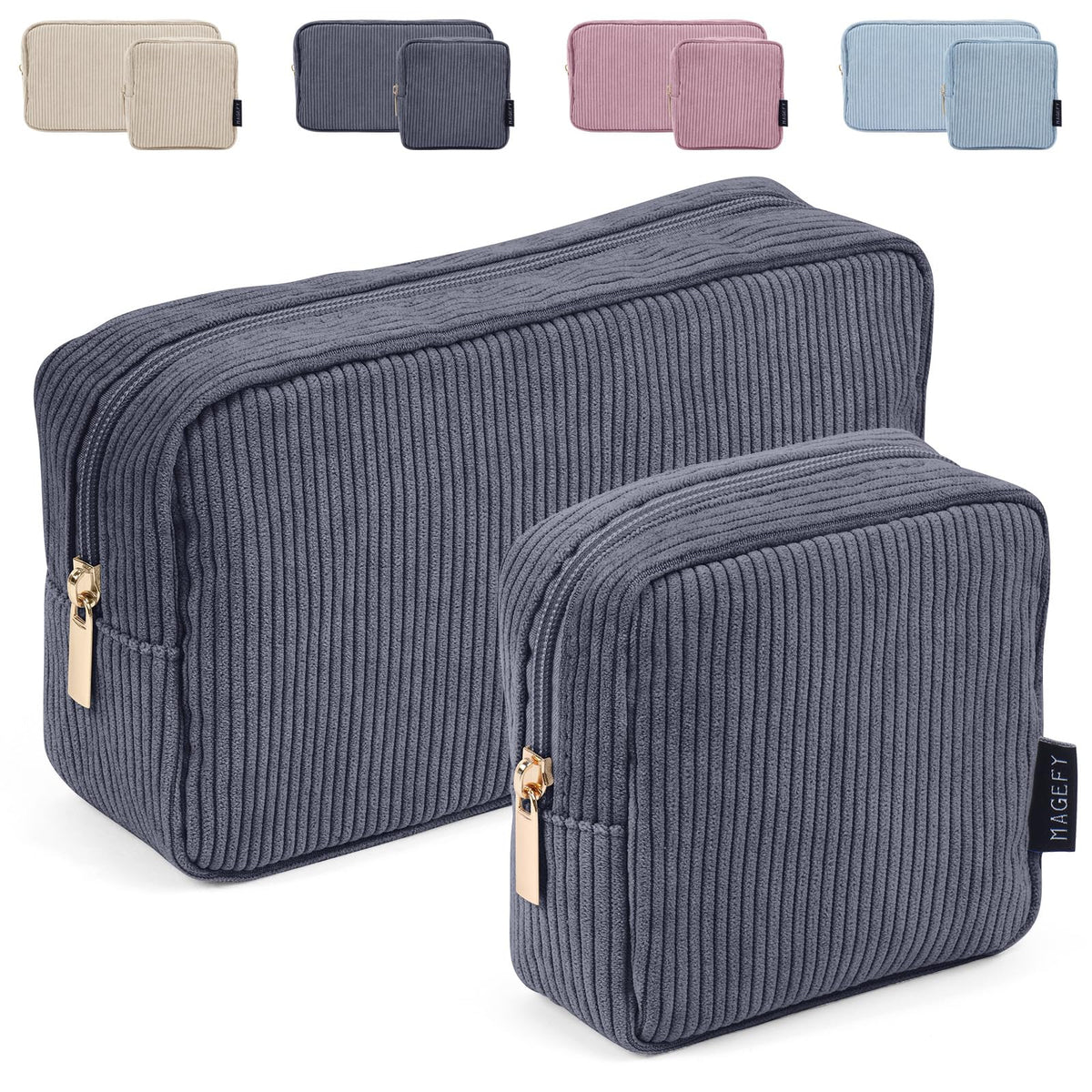 MAGEFY Makeup Bag Set front view in deep grey