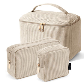 MAGEFY Makeup Bag Set front view with three bags in beige