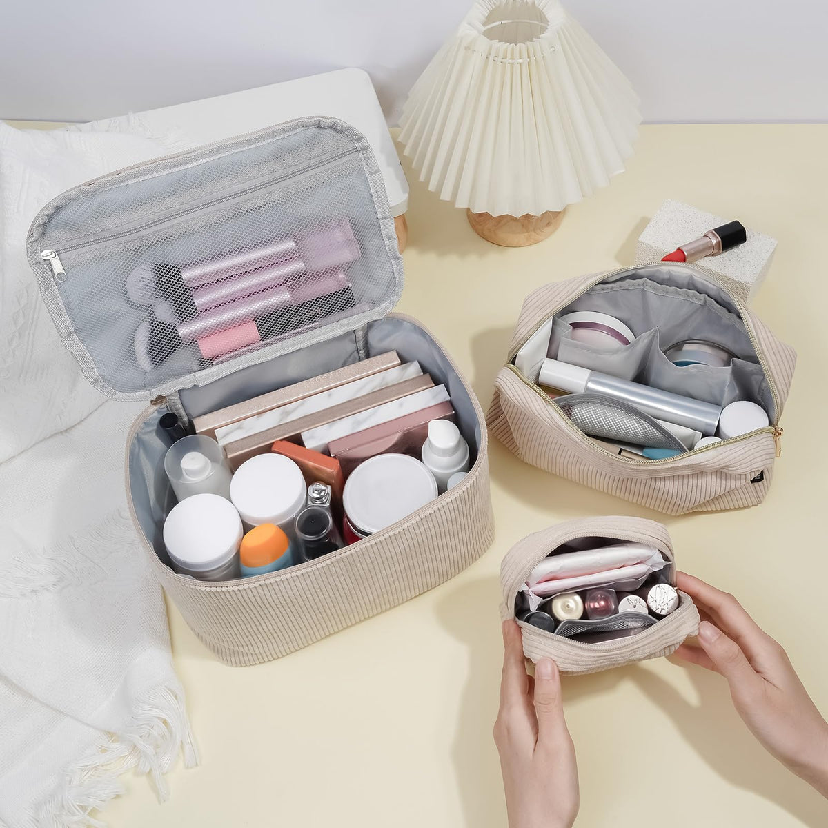 MAGEFY Makeup Bag Set in a travel setting