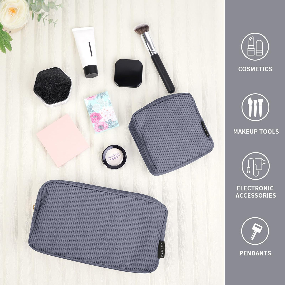 MAGEFY Makeup Bag Set showing zipper and stitching quality