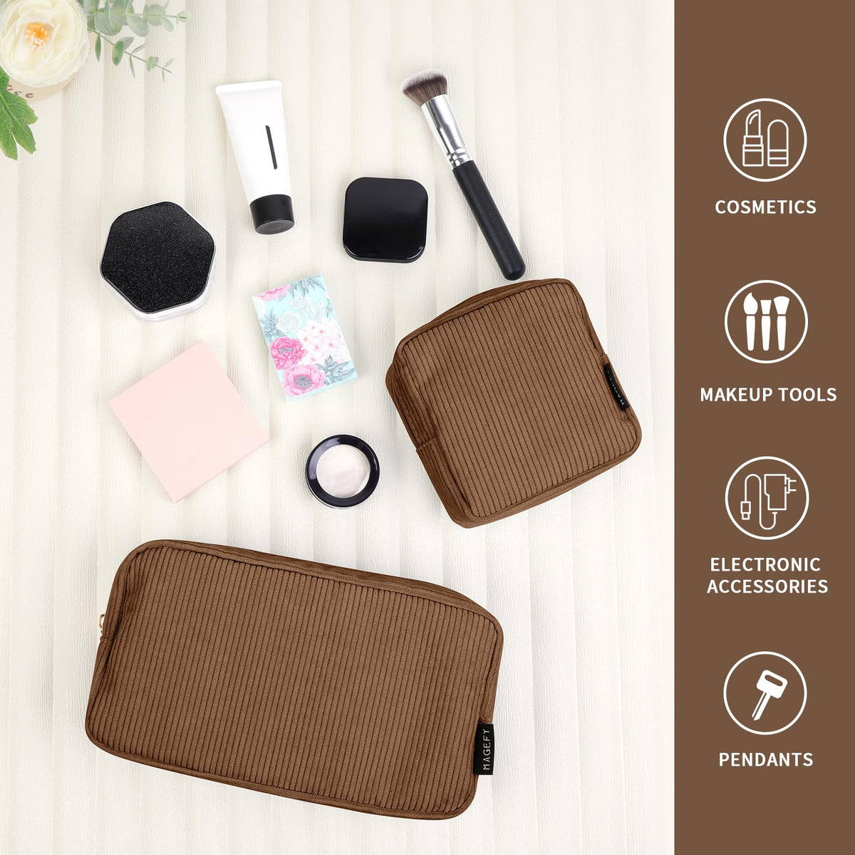 MAGEFY Makeup Bag Set shown with cosmetics inside