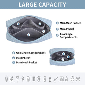 MAGEFY Makeup Bag Set, small blue corduroy cube bag side view