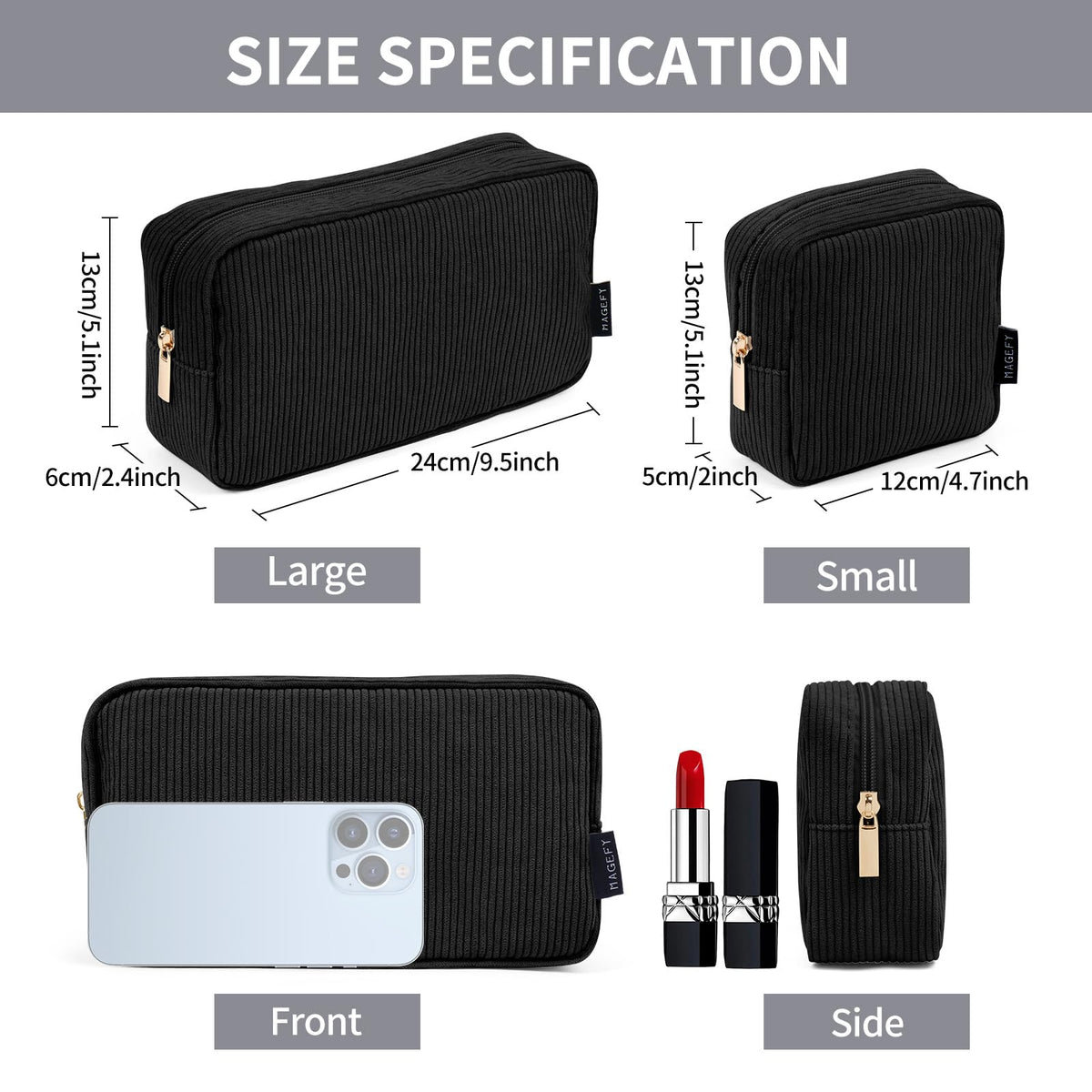 MAGEFY Makeup Bag small size front view in black