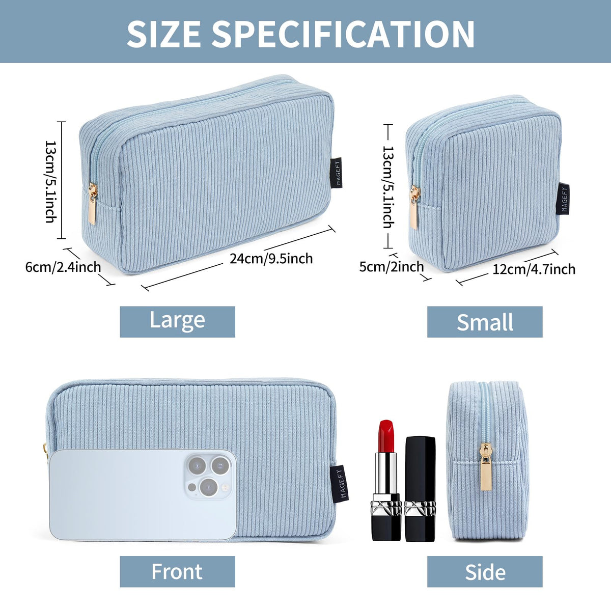 MAGEFY small cube makeup bag open with cosmetics inside