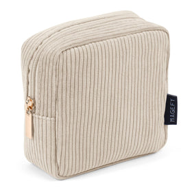 MAGEFY Small Makeup Bag beige corduroy front view