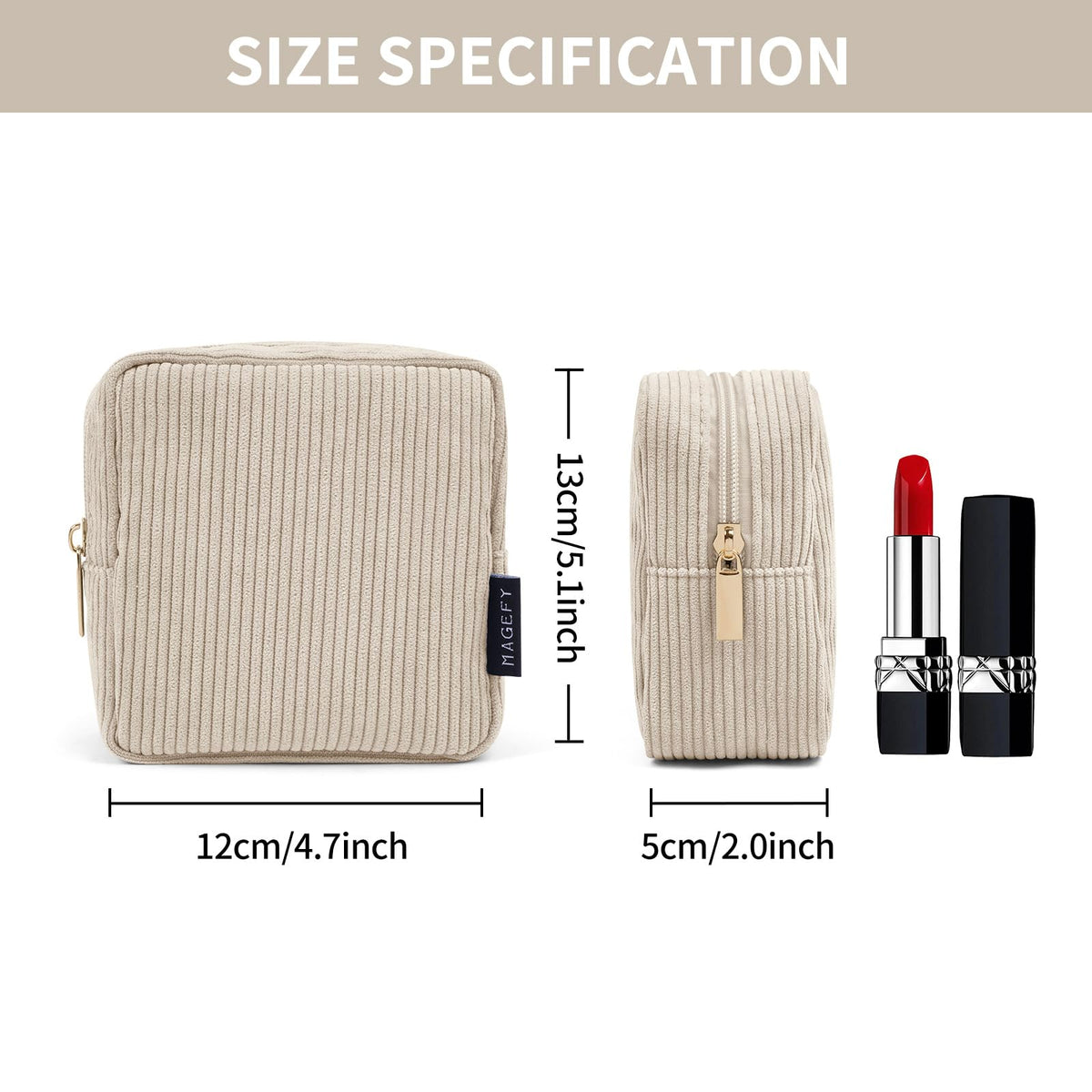 MAGEFY Small Makeup Bag beige interior pockets