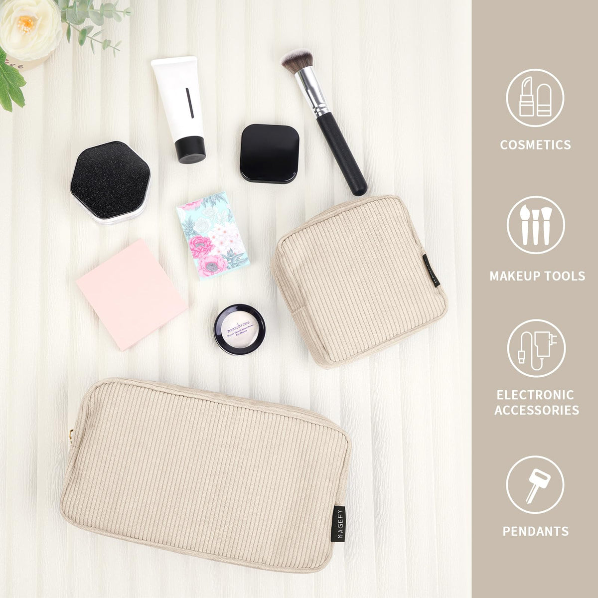 MAGEFY Small Makeup Bag beige lifestyle scene