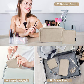 MAGEFY Small Makeup Bag beige with accessories