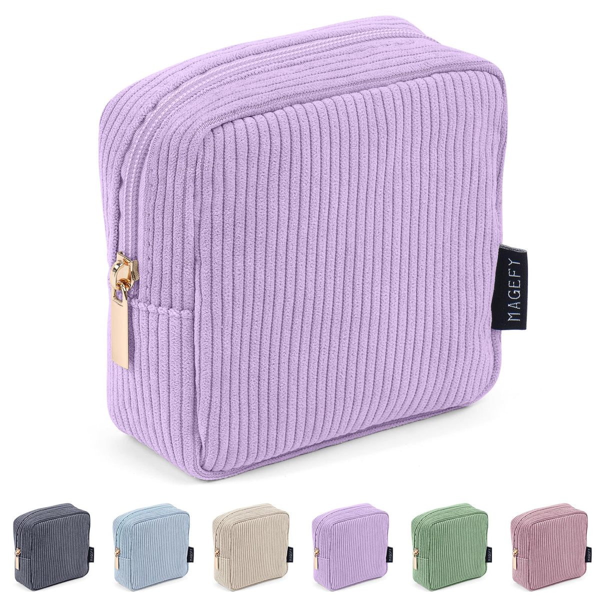 MAGEFY Small Makeup Bag purple front view with zip-top closure