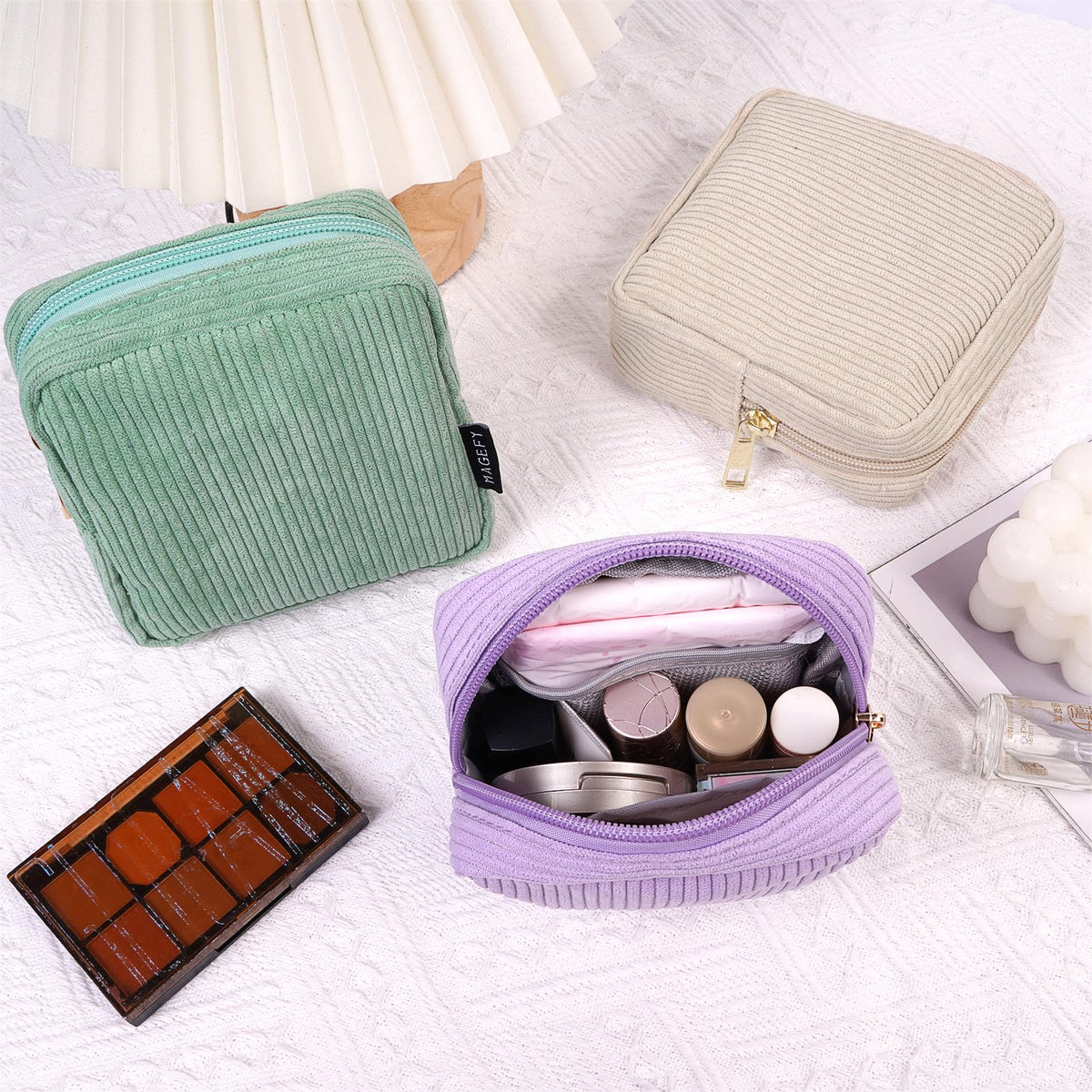 MAGEFY Small Makeup Bag purple interior showing slip-in pockets