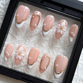 MAGLFELL Press On Nails 3D White Pearl Design front view