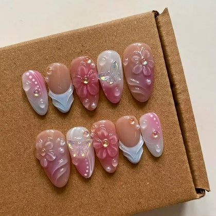 MAGLFELL press on nails in almond shape, luxury 3D design, front view