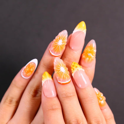 MAGLFELL Press On Nails Medium Length Almond 3D Shell Design front view