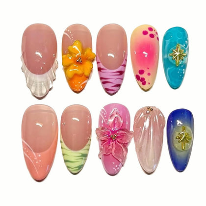 MAGLFELL short coffin press on nails front view with artistic design