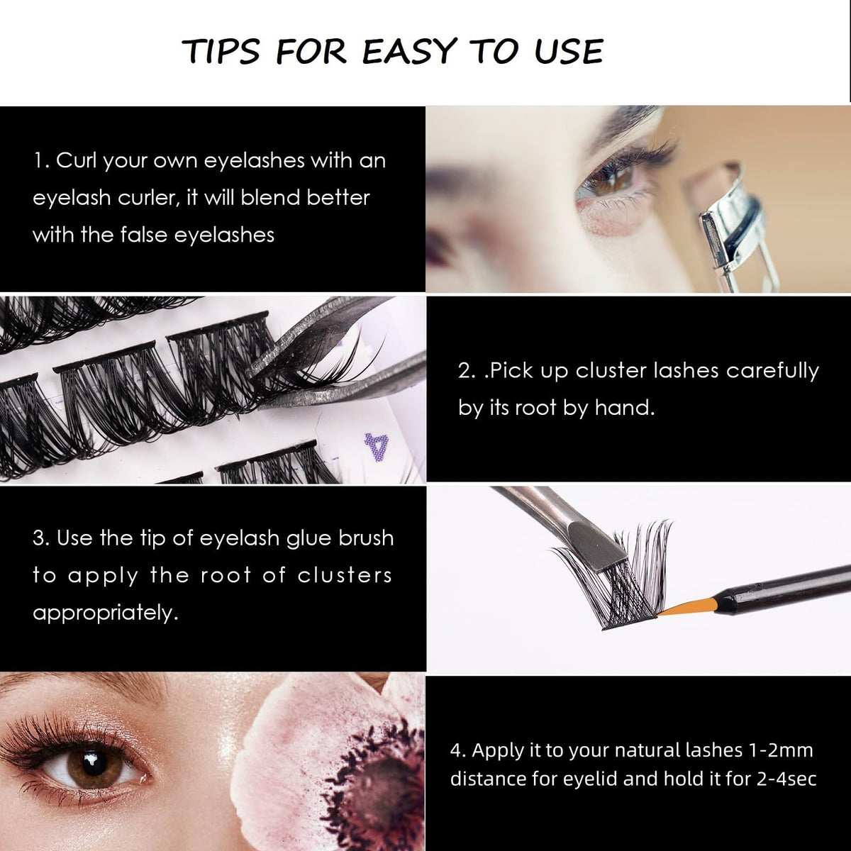 Magnetic SL Cluster Lashes displayed with tweezers for application