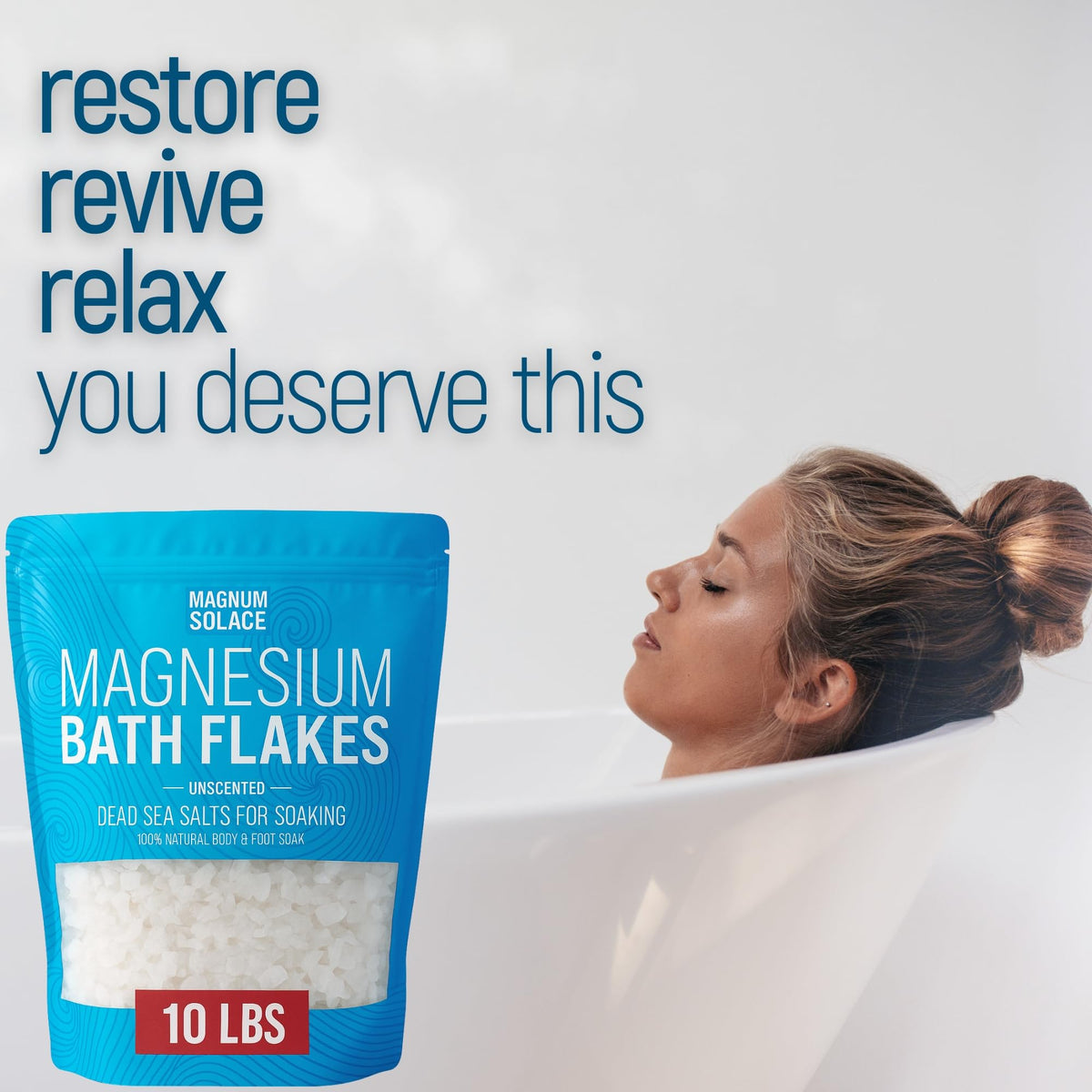 Magnum Solace Magnesium Flakes in a bowl with water