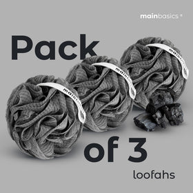 MainBasics Charcoal Infused Loofah showing rich lather