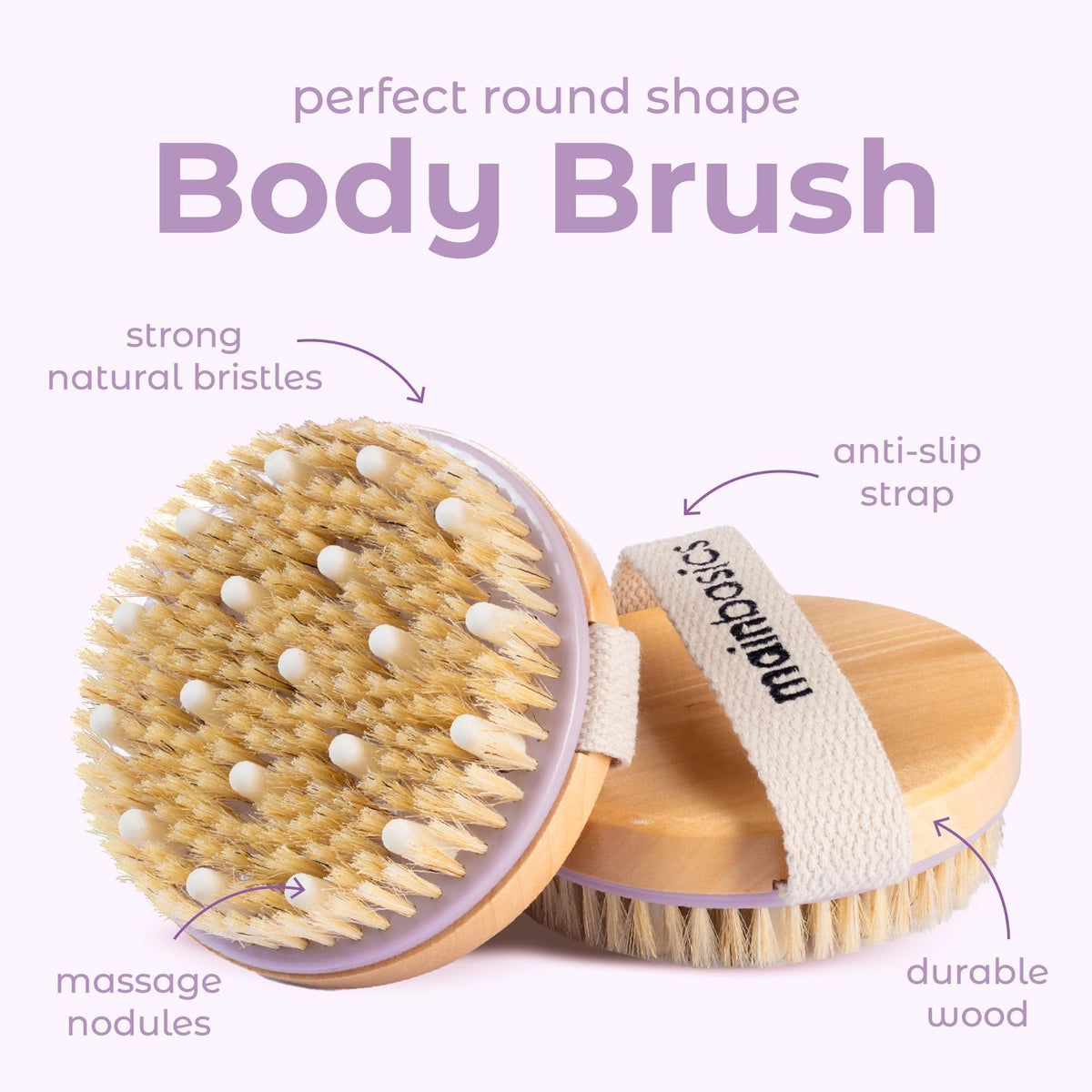 MainBasics Dry Brushing Body Brush on a bathroom counter