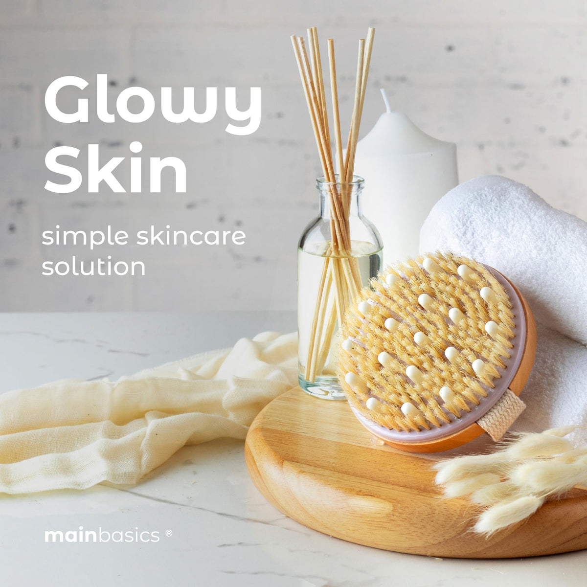 MainBasics Dry Brushing Body Brush with a towel and body wash