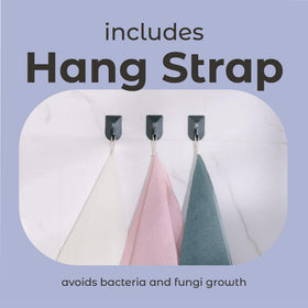 MainBasics exfoliating shower towel with hanging rope for storage