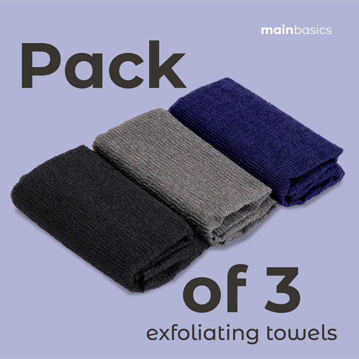 MainBasics exfoliating towel packaging front view